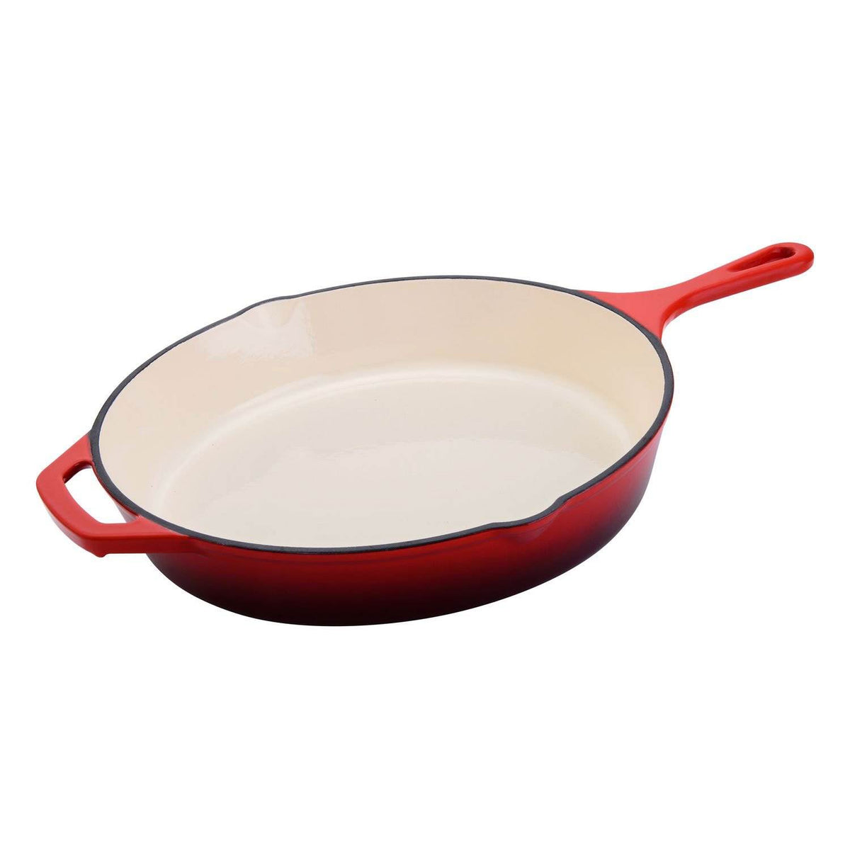 Hamilton Beach 12 Inch Enameled Coated Solid Cast Iron Frying Pan Skillet, Red