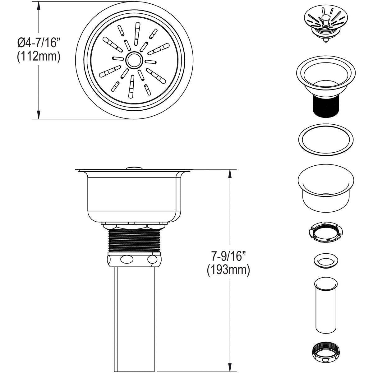 Elkay Deluxe 3.5" Drain Stainless Steel Rubber Strainer Basket (Open Box)