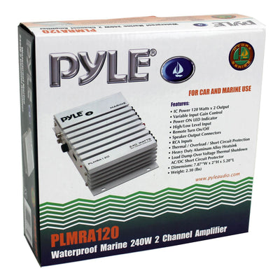 Pyle PLMRA120 240W 2 Channel Marine + Boat Waterproof Amplifier Audio Amplifier
