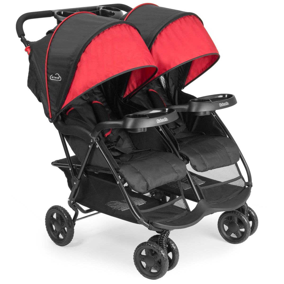 Kolcraft Cloud Plus Light Double Stroller w/ Extra Storage, Red/Black (Open Box)