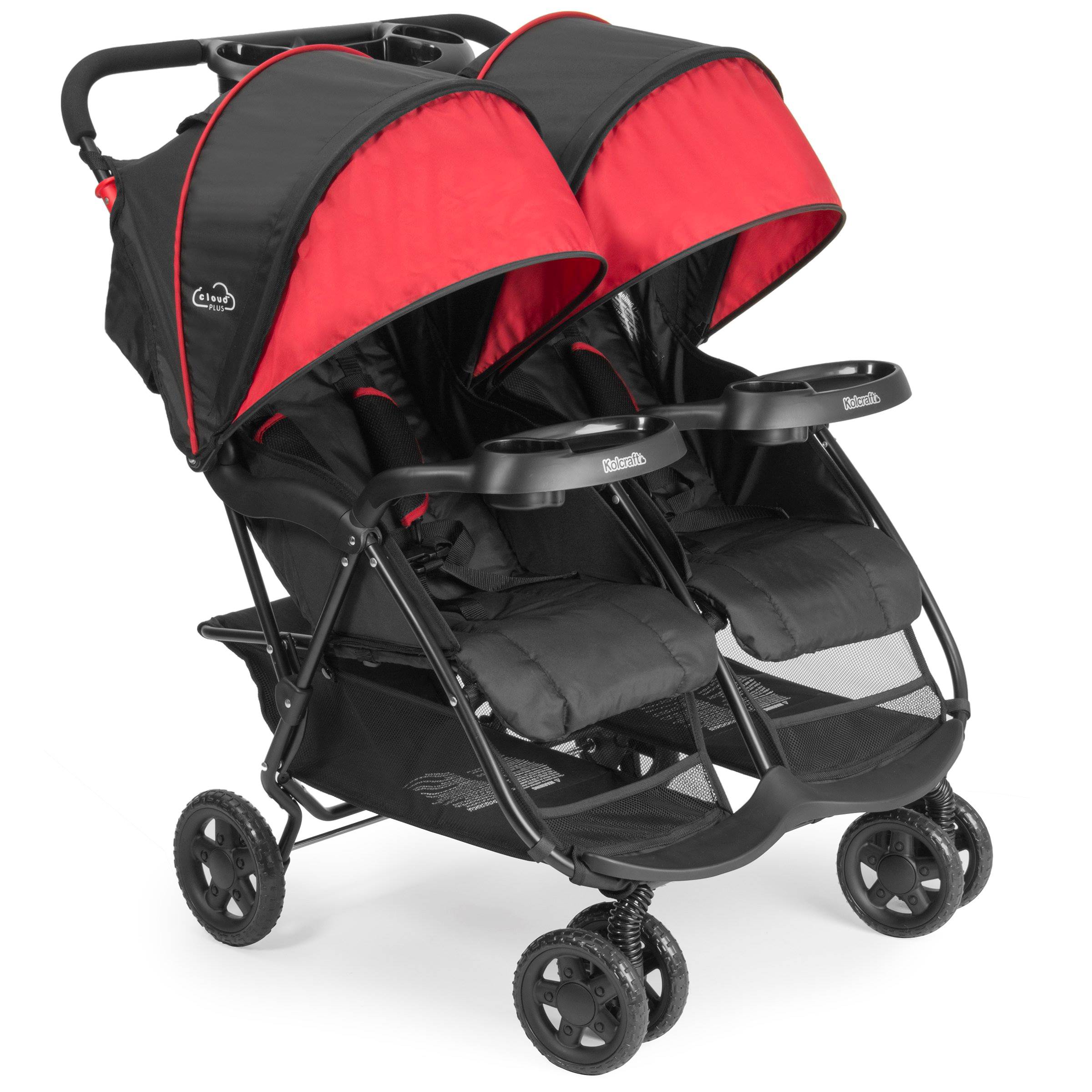 Kolcraft Cloud Plus Light Double Stroller w/ Extra Storage, Red/Black (Open Box) - VMInnovations