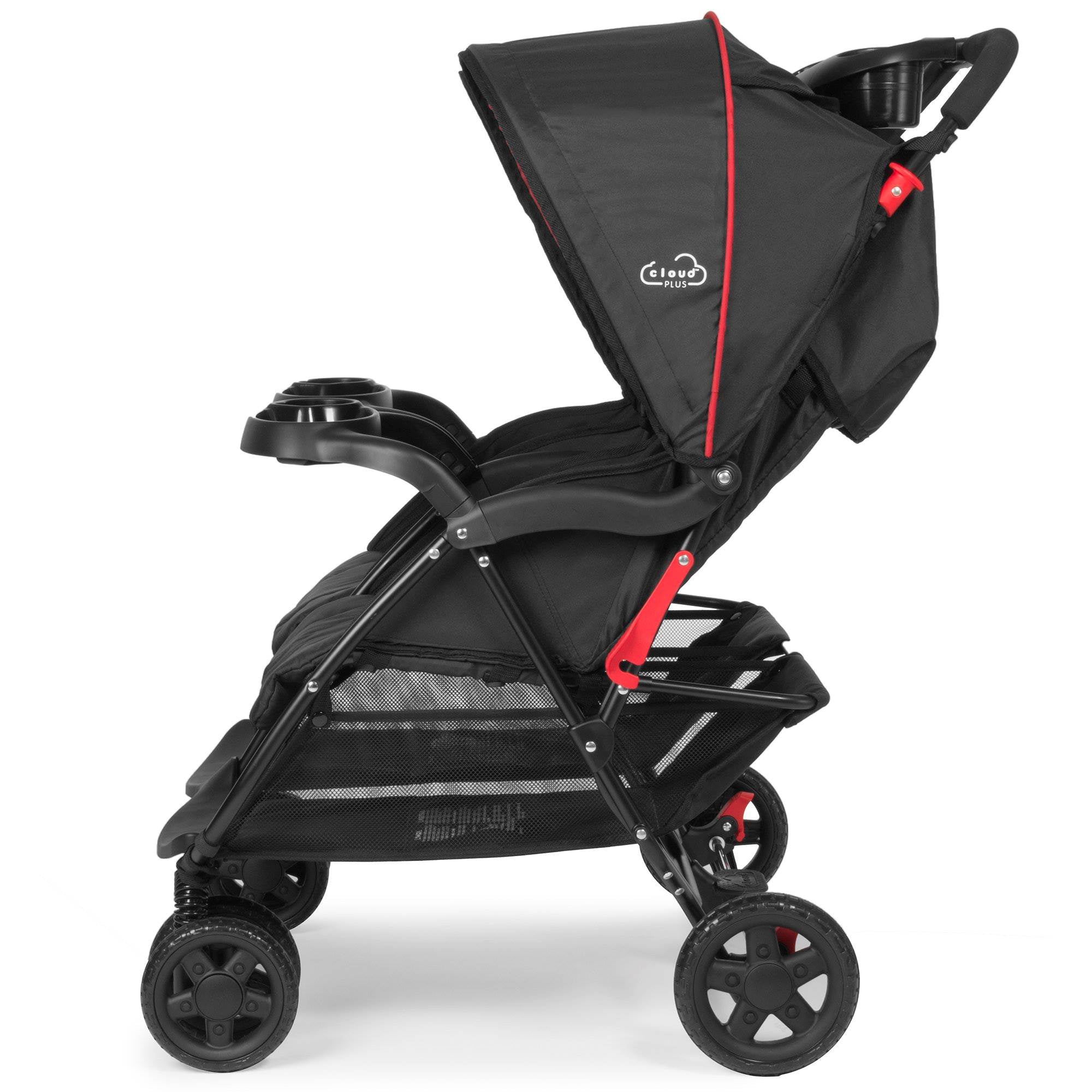 Kolcraft Cloud Plus Light Double Stroller w/ Extra Storage, Red/Black (Open Box) - VMInnovations