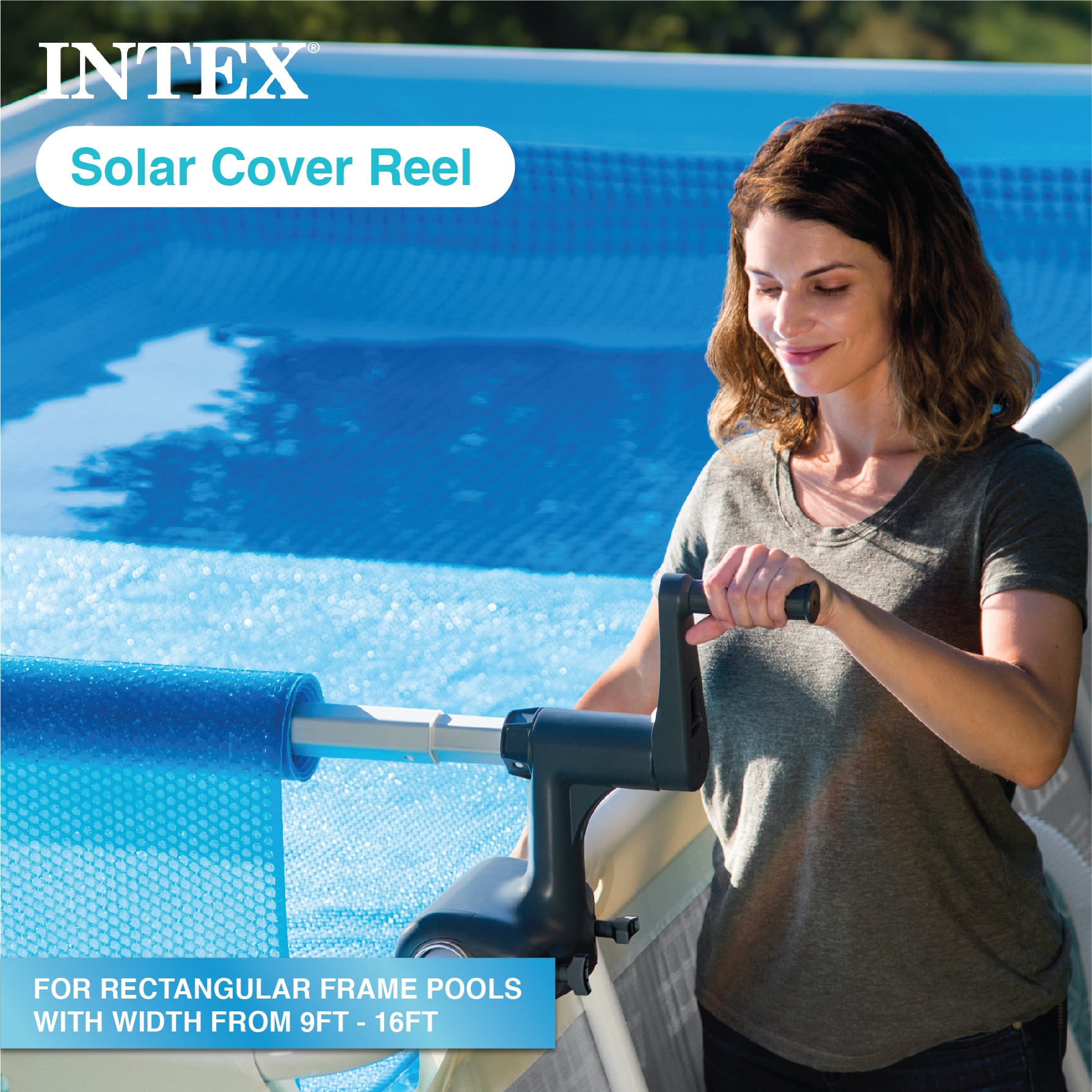 Intex Heavy Duty Aluminum Base Solar Above Ground Pool Cover Reel (Damaged)