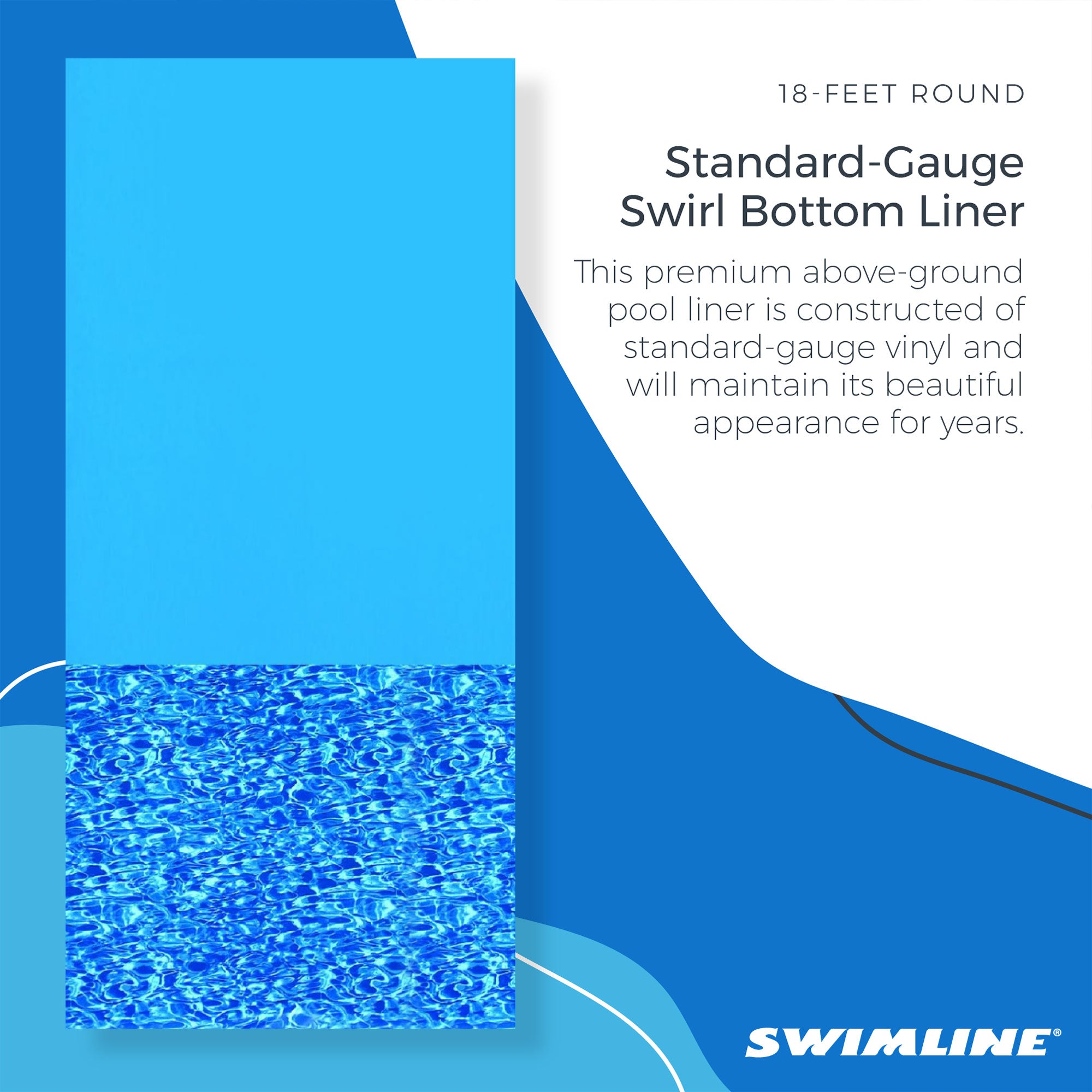 Swimline 18-Ft Round Above Ground Swimming Pool Wall Overlap Liner, Swirl Blue - VMInnovations