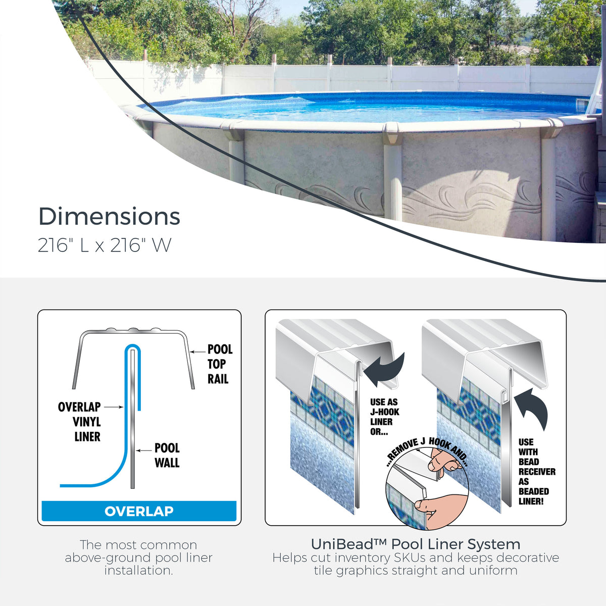 Swimline 18 Foot Swirl Blue Round Above Ground Pool Wall Overlap Liner(Open Box) - VMInnovations