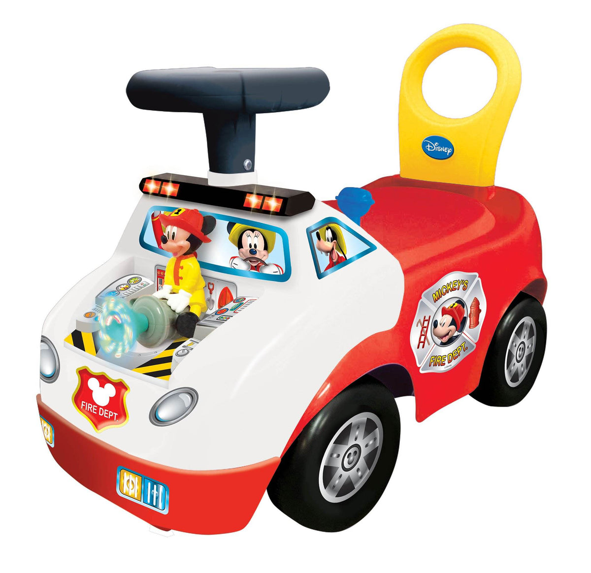 Kiddieland Disney Mickey Mouse Fire Truck Activity Ride On Car, Red (For Parts)