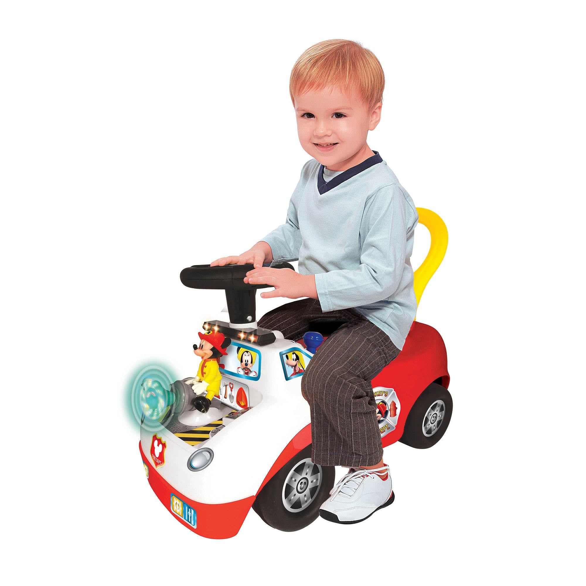 Kiddieland Disney Mickey Mouse Fire Truck Activity Ride On Car, Red (For Parts)