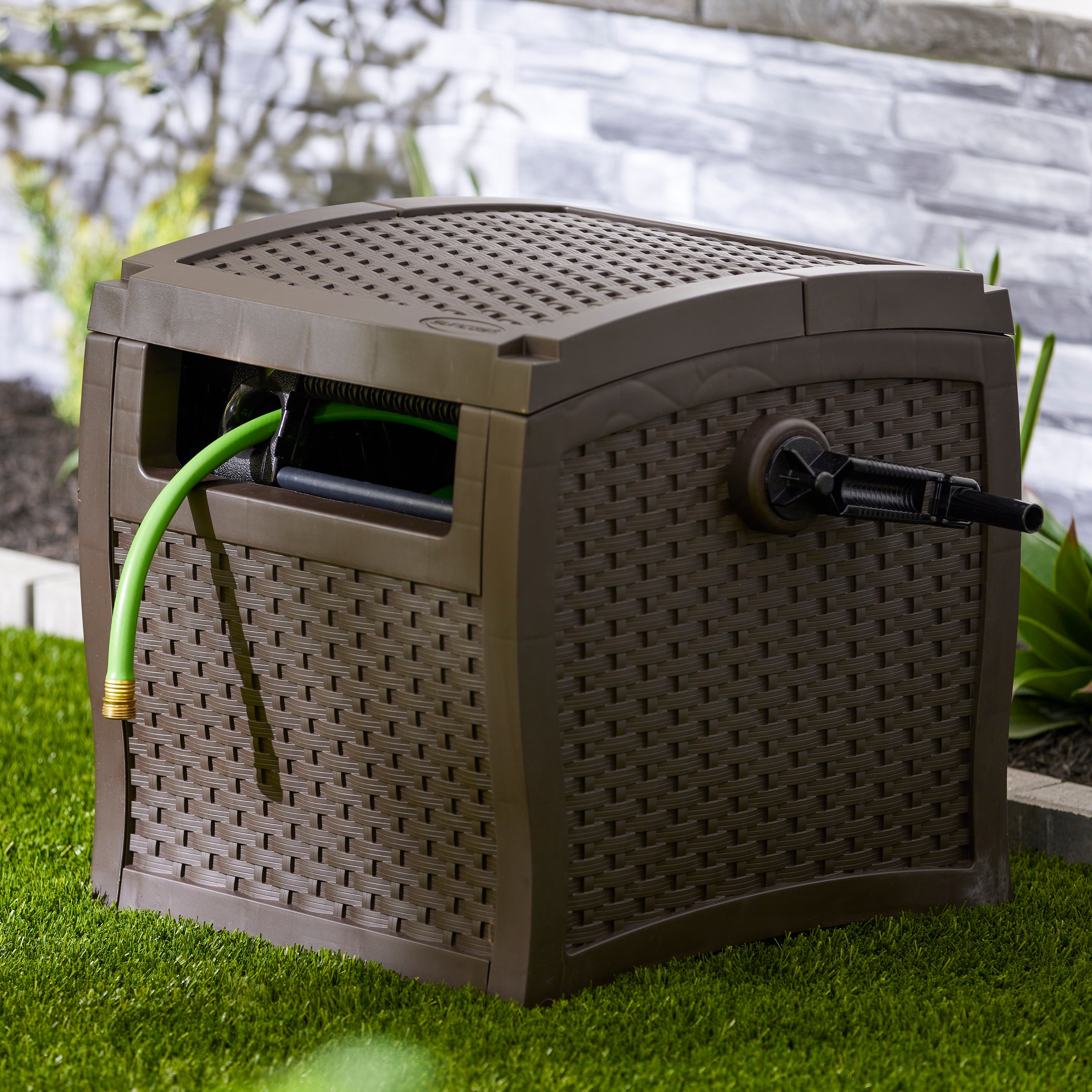Suncast Smart Track Outdoor Patio Garden Hose Reel Hideaway Storage (Open Box)