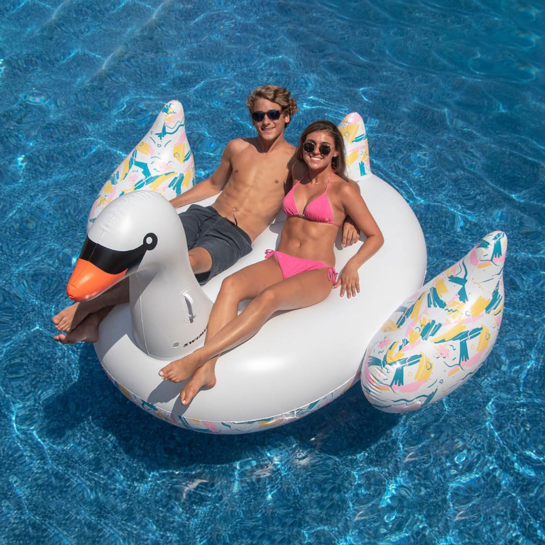 Swimline Giant 76" Inflatable Ride On Swan Swimming Pool Floating Water Raft - VMInnovations