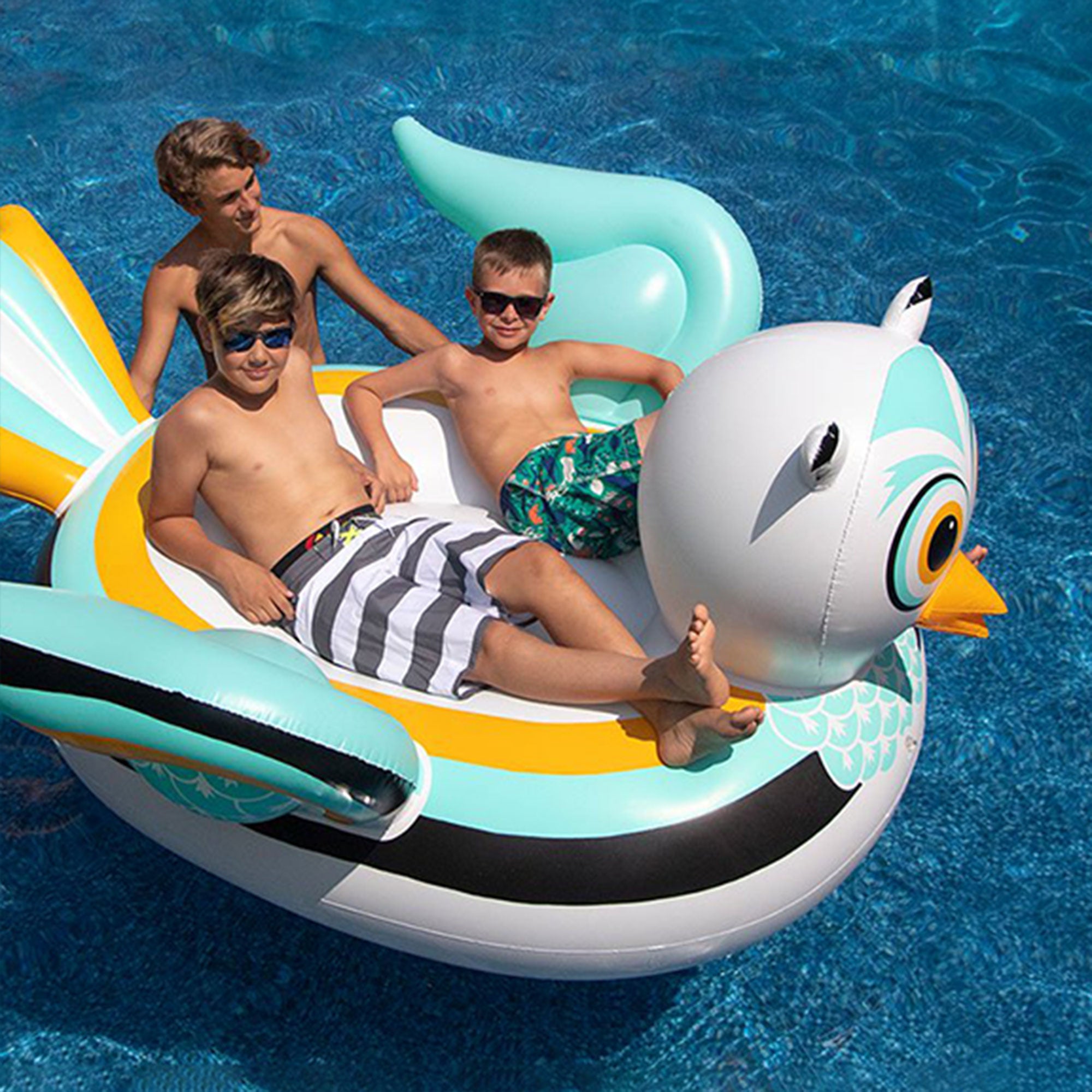 Swimline 90721M Swimming Pool Lake Giant Rideable Owl Inflatable Float, White - VMInnovations