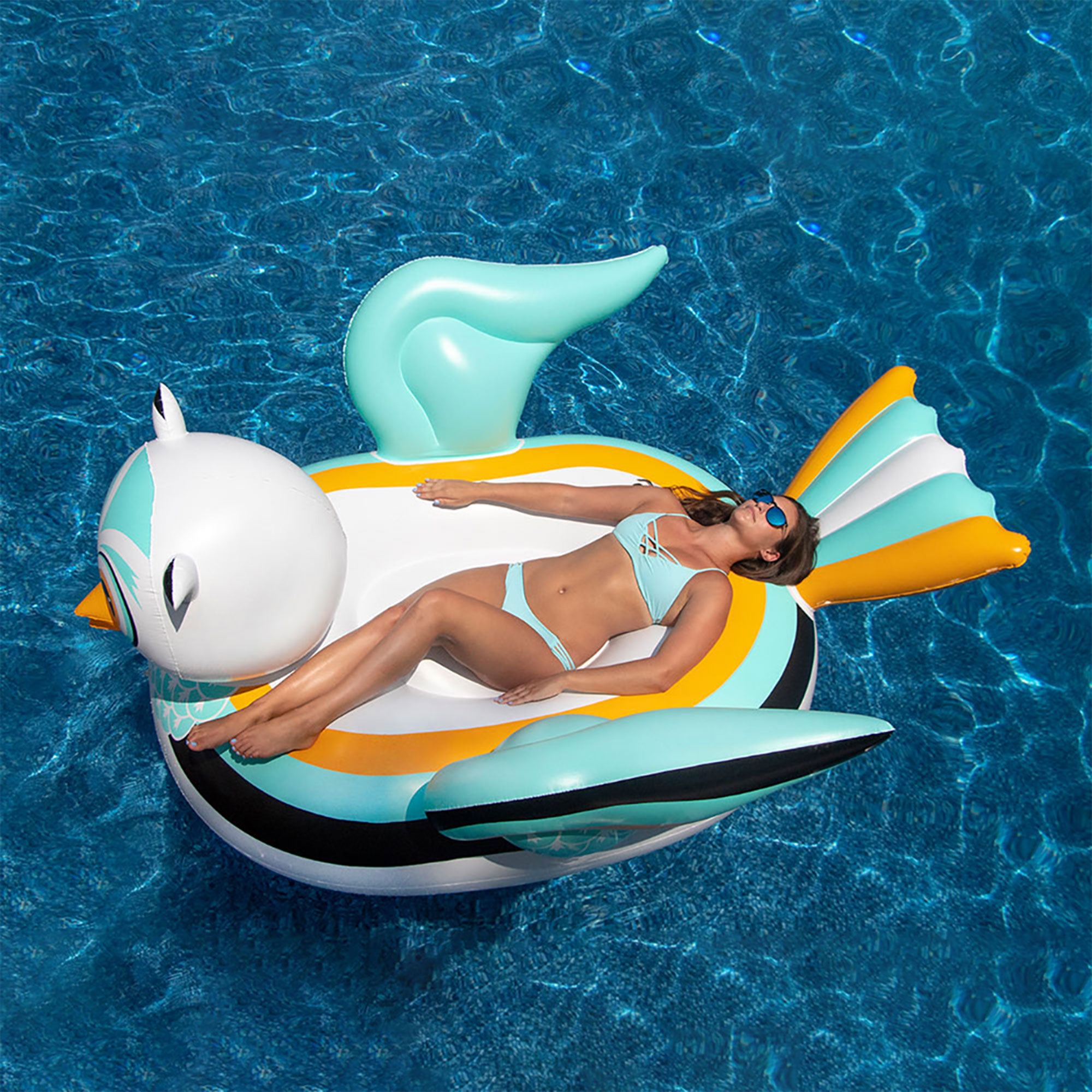 Swimline 90721M Swimming Pool Lake Giant Rideable Owl Inflatable Float, White - VMInnovations