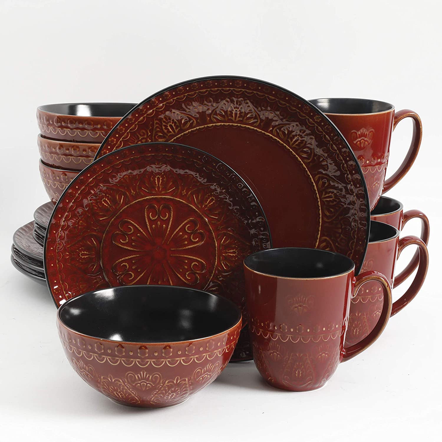Gibson Elite Milanto Durable Stoneware Glazed, 16-Piece Set, Red (Open Box)