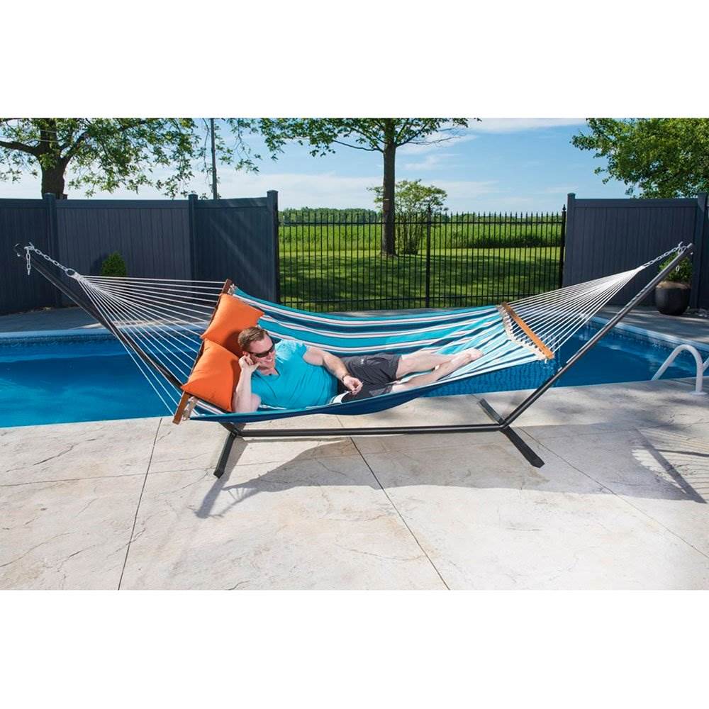 Vivere SUN206 Sunbrella Quilted Double Outdoor Hammock w/ Stand, Token Surfside