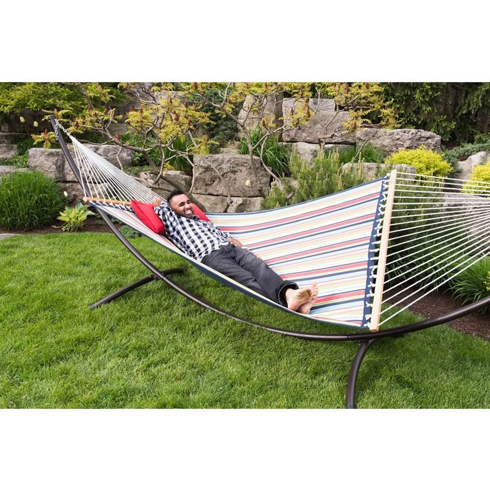 Vivere SUN206 Sunbrella Quilted Double Outdoor Hammock w/ Stand, Token Surfside