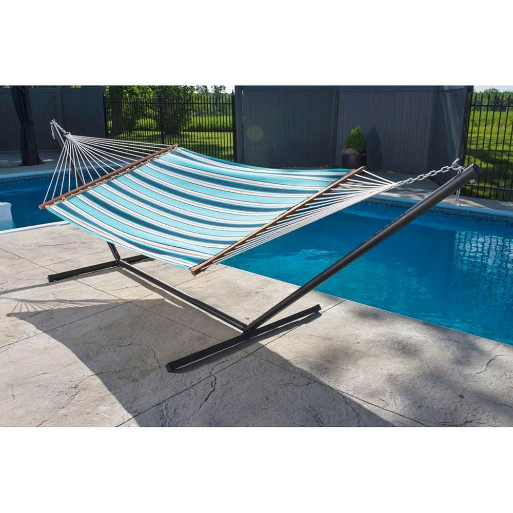 Vivere SUN206 Sunbrella Quilted Double Outdoor Hammock w/ Stand, Token Surfside
