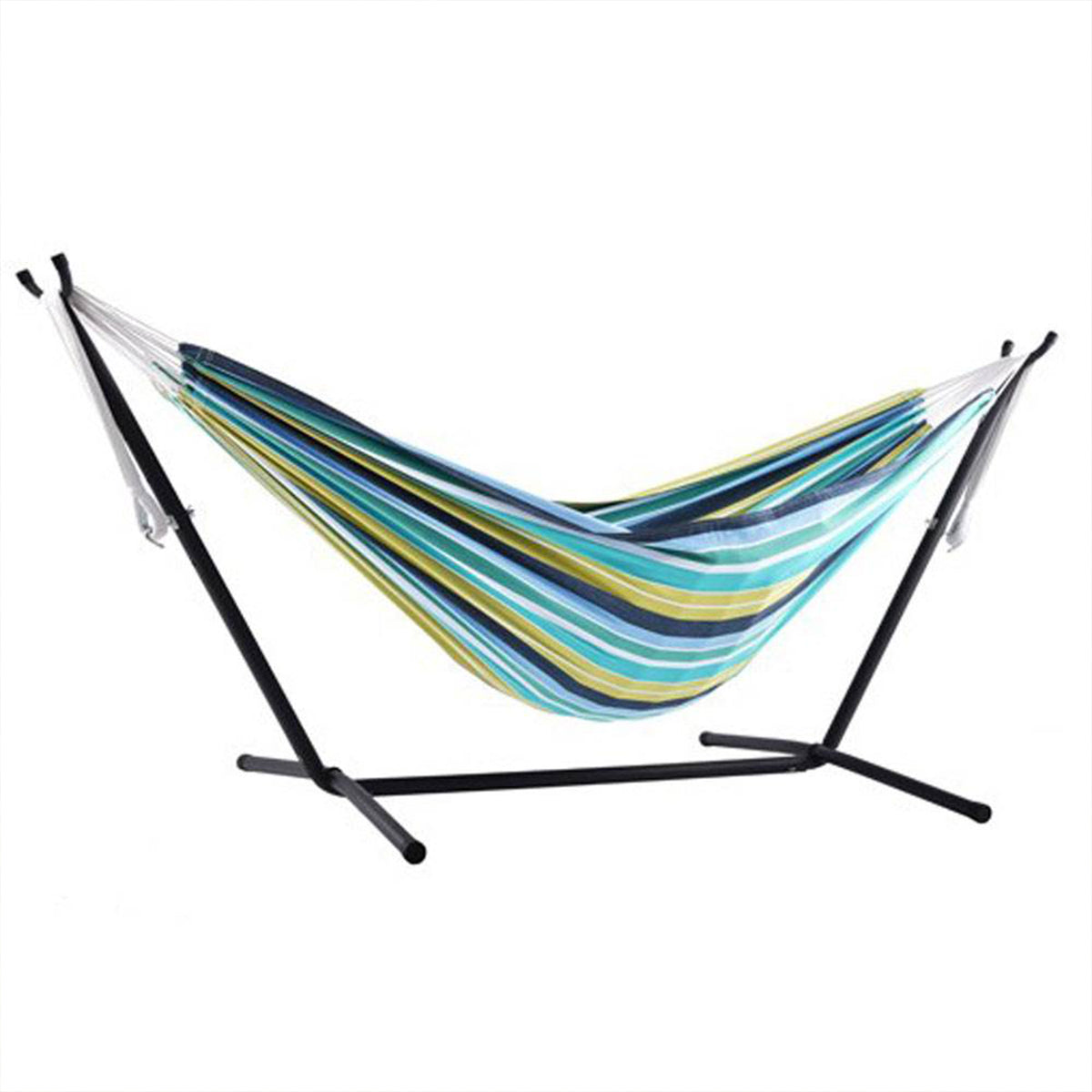 Vivere Double Cotton Combo Outdoor Patio Hammock with Stand, Cayo Reef(Open Box) - VMInnovations
