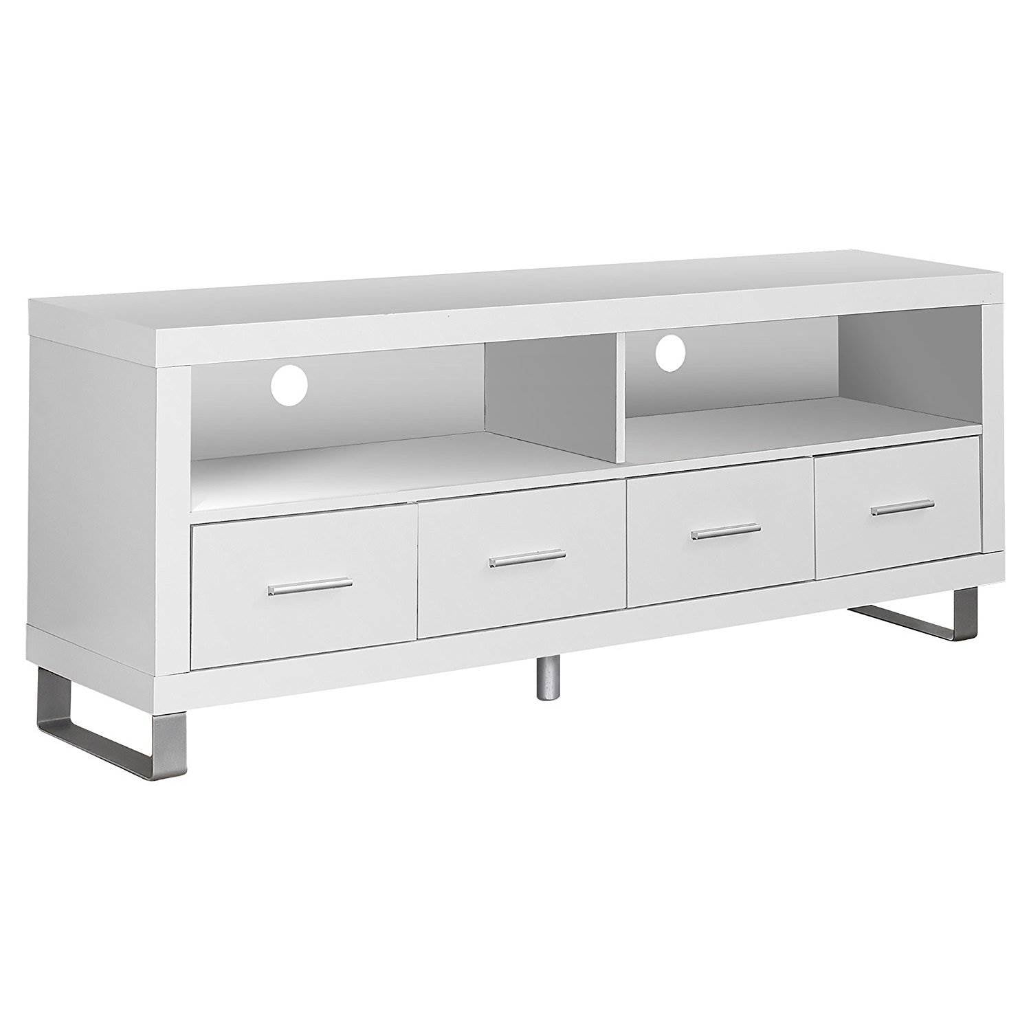 Monarch Contemporary Multimedia Entertainment Center TV Stand w/ Storage, White - VMInnovations