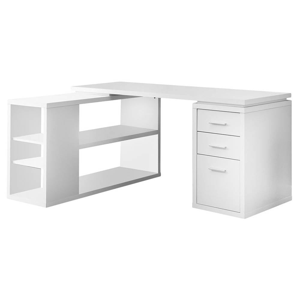 Monarch L Shaped Contemporary Office Computer Desk w/ Drawers, White (Damaged)