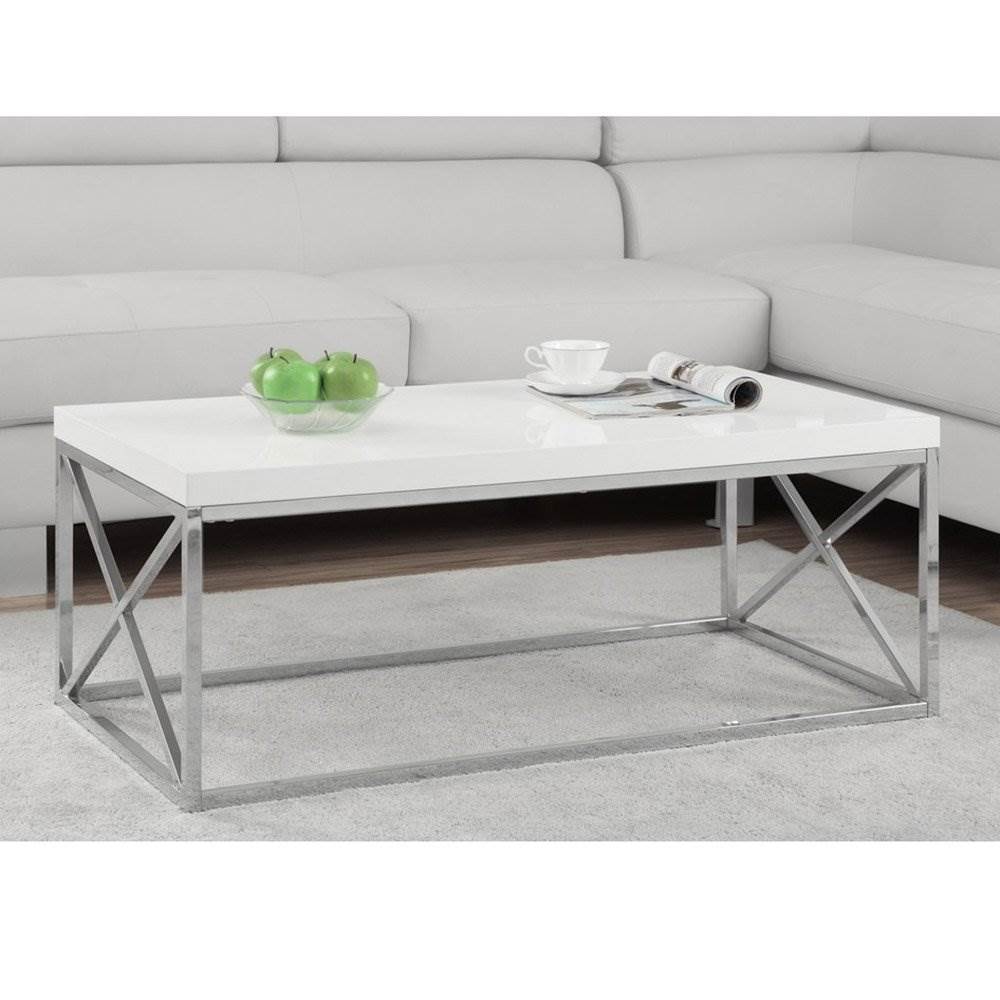Monarch Glossy White Chrome Metal Design Living Room Coffee Table (Damaged)