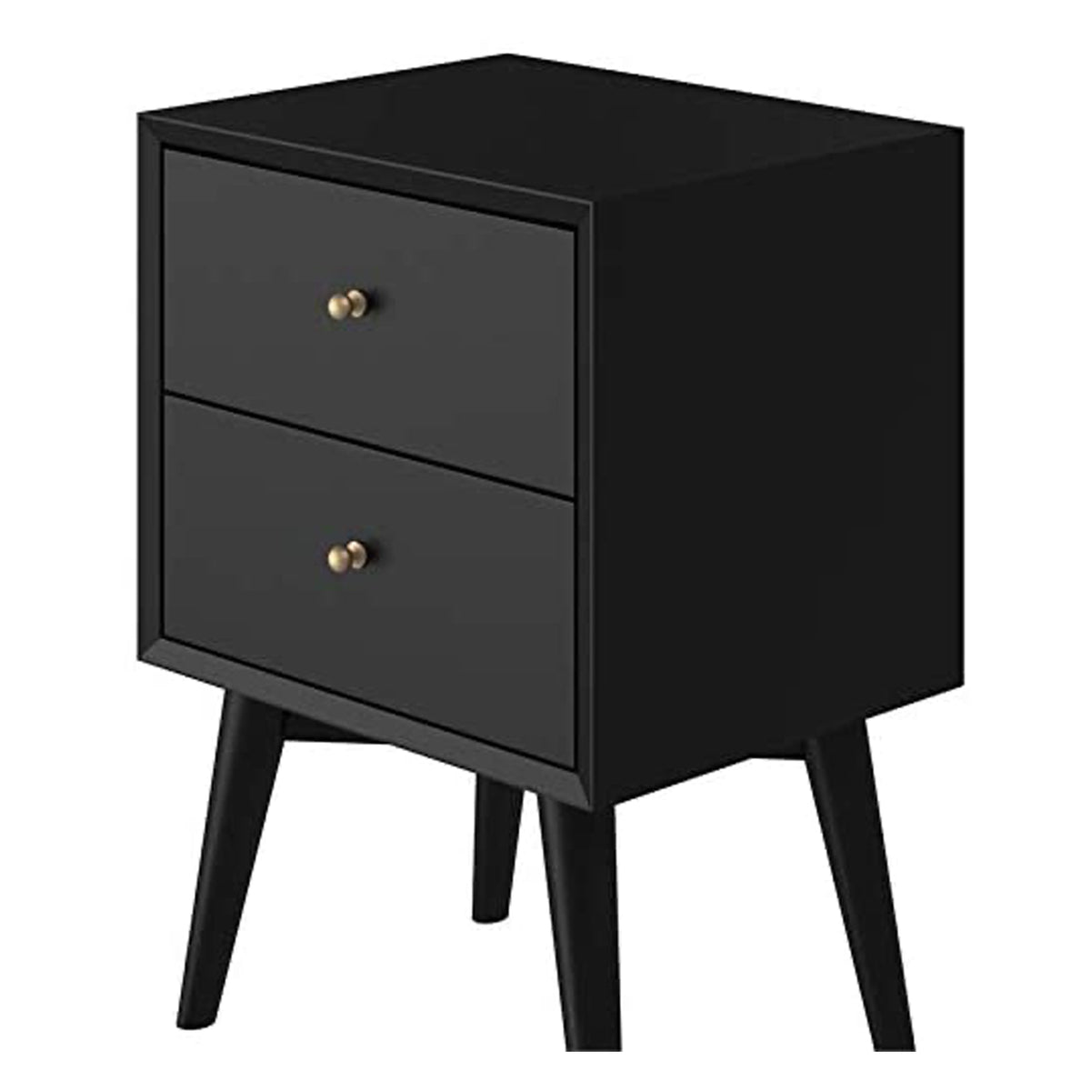 Alpine Furniture Mid Century Modern 2 Drawer Wood Nightstand, Black (Open Box)