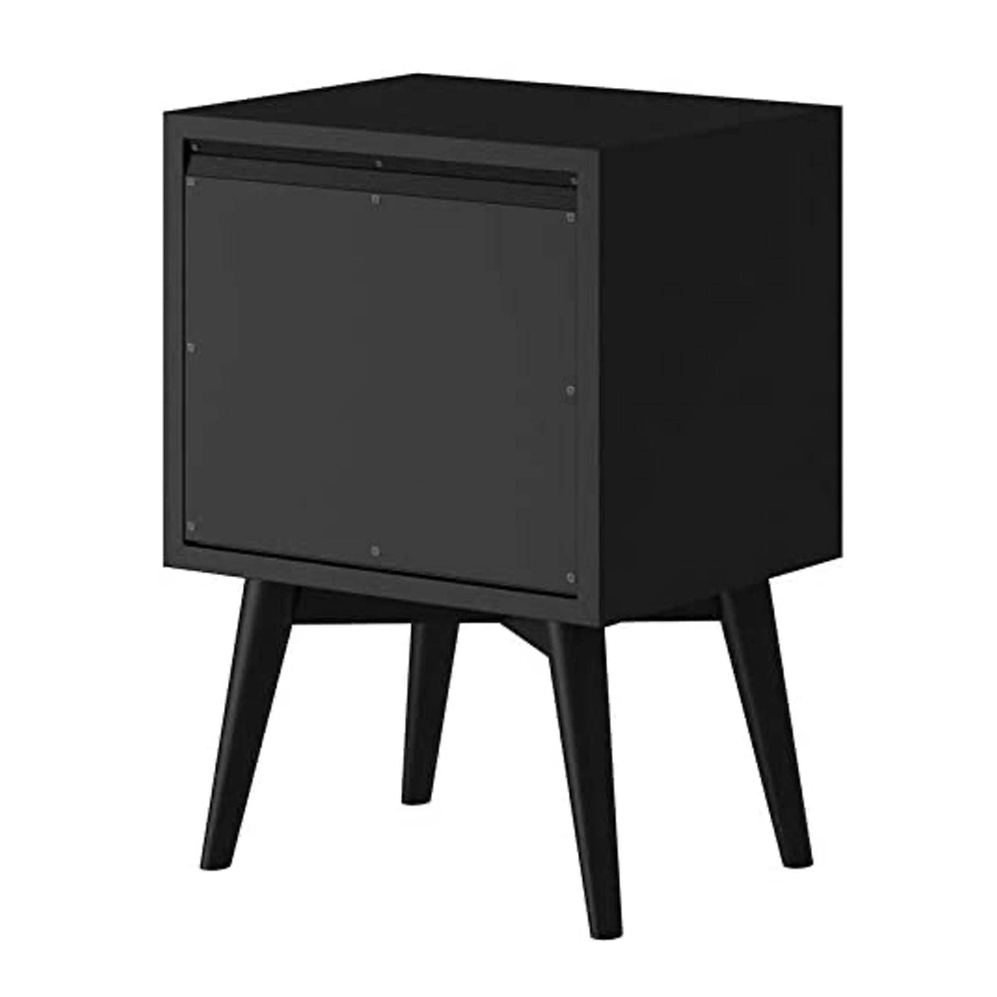 Alpine Furniture Mid Century Modern 2 Drawer Wood Nightstand, Black (Open Box)