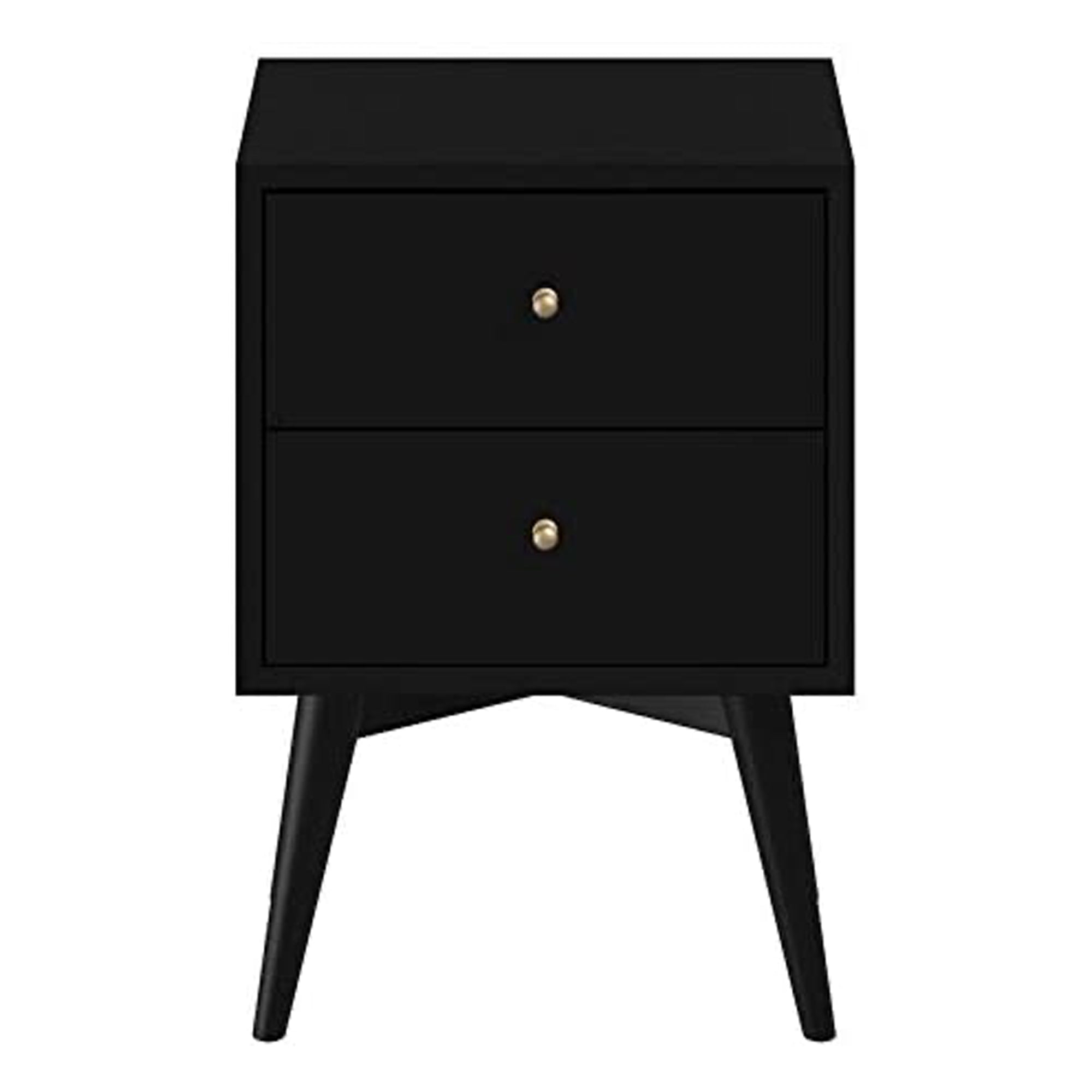 Alpine Furniture Mid Century Modern 2 Drawer Wood Nightstand, Black (Open Box)