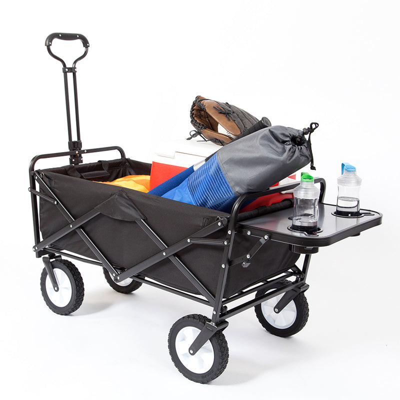 Mac Sports Collapsible Folding Outdoor Garden Utility Wagon Cart w/ Table, Black