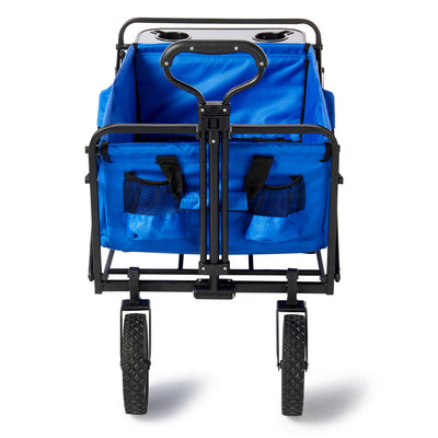 Mac Sports Collapsible Folding Outdoor Garden Utility Wagon Cart w/ Table, Blue