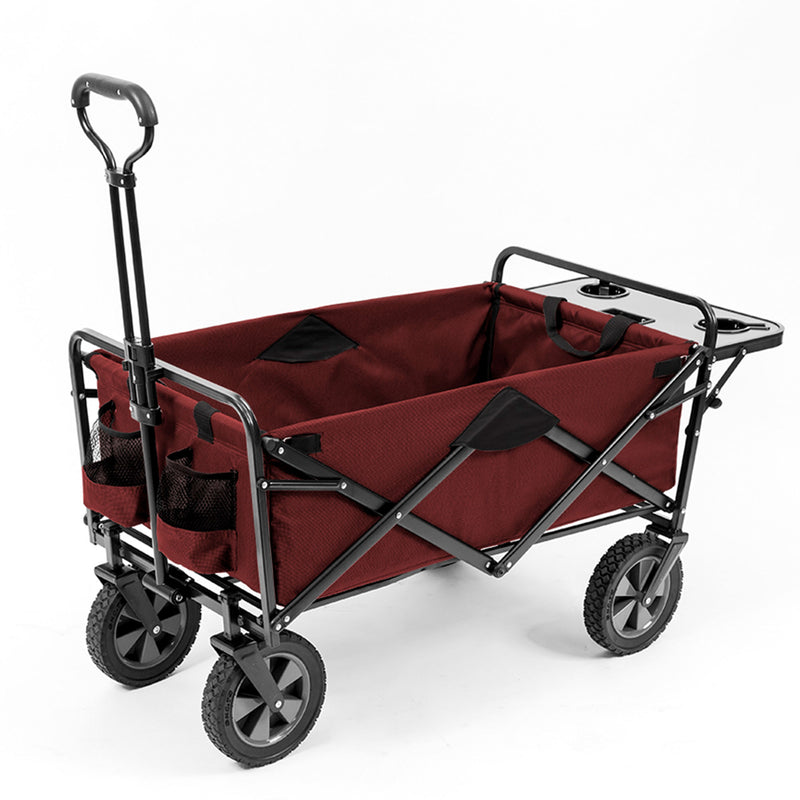 Mac Sports Collapsible Folding Outdoor Garden Utility Wagon w/ Table, Maroon