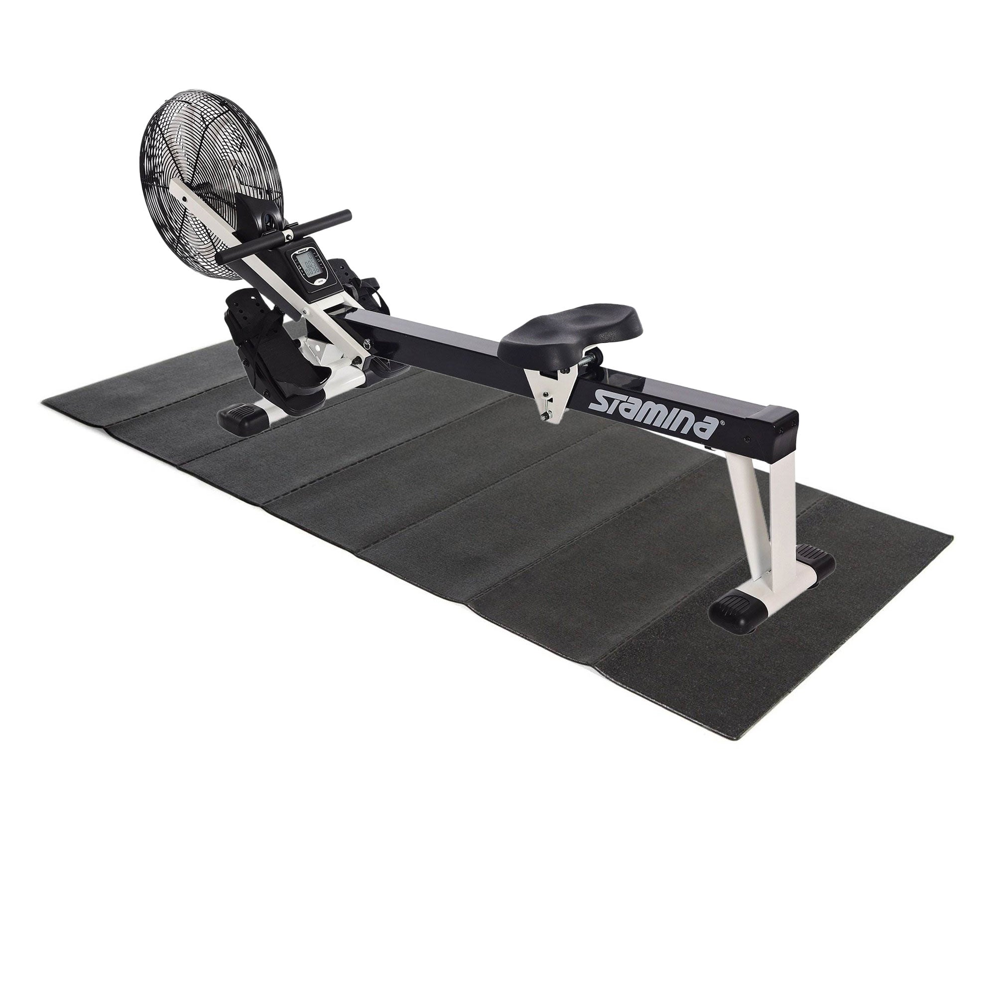 Stamina Cardio Foldable Air Rower Rowing Machine, Black/White + Equipment Mat - VMInnovations