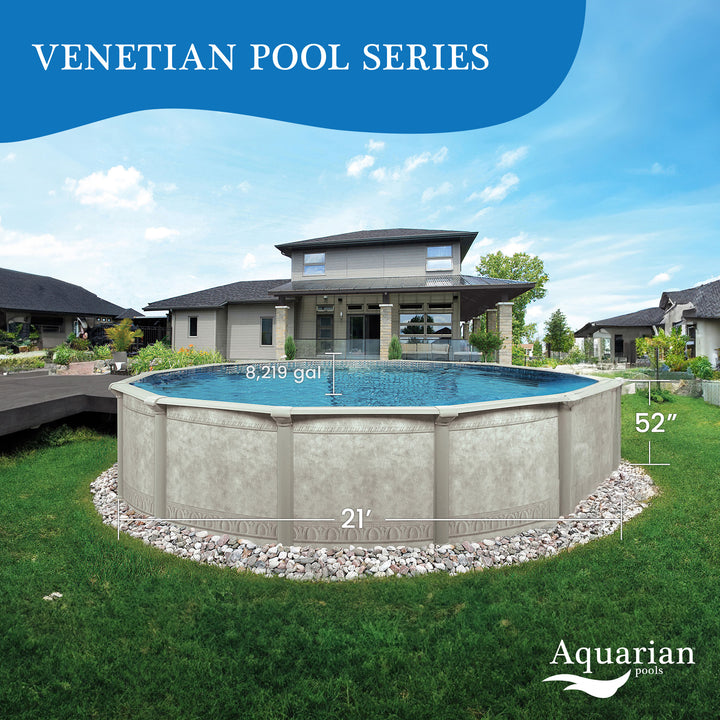 Aquarian Pools Khaki Venetian 21ft x 52in Outdoor Above Ground Swimming Pool - VMInnovations