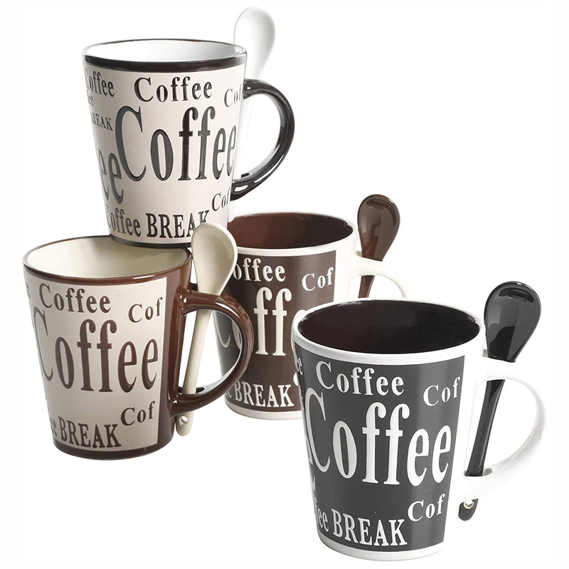 Gibson Mr. Coffee Dolce Cafe 4 Person 8 Piece Mug and Spoon Set, Assorted Colors