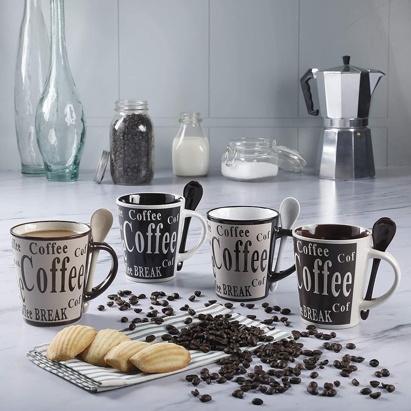 Gibson Mr. Coffee Dolce Cafe 8 Piece Mug and Spoon Set, Assorted Colors (2 Pack)