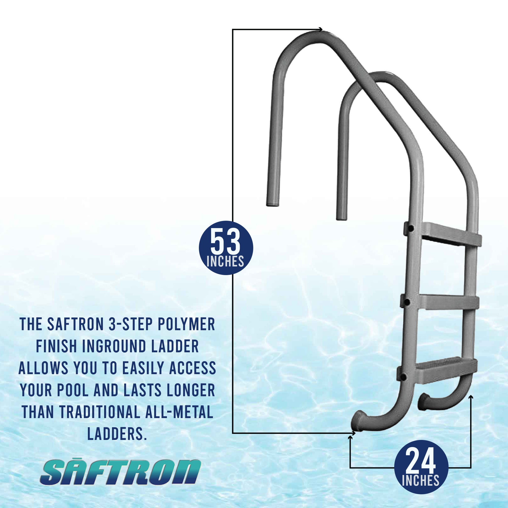 Saftron 3 Step Polymer Finish Inground Pool Ladder, Graphite Gray (Open Box) - VMInnovations