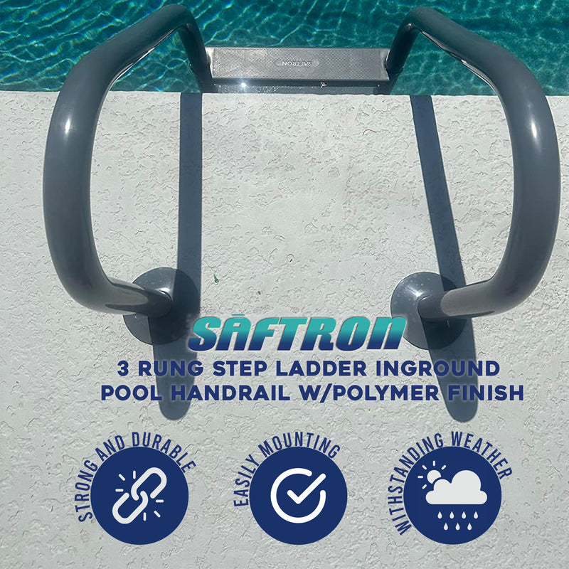Saftron 3 Rung Step Ladder Inground Pool Handrail w/Polymer Finish,Graphite Gray