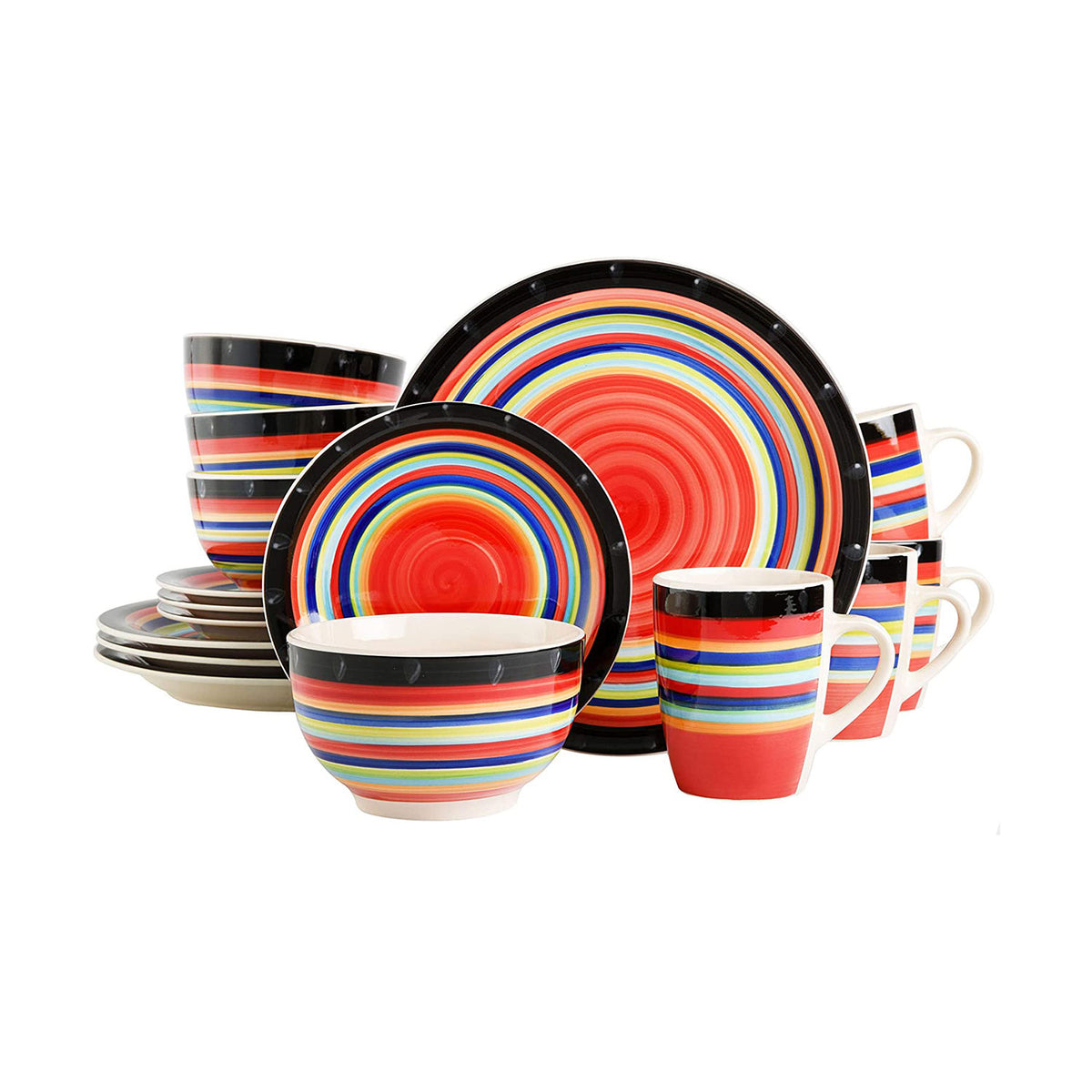 Gibson Casa Stella 16 Piece Dinnerware Plates, Bowls, & Mugs Set, Multicolor