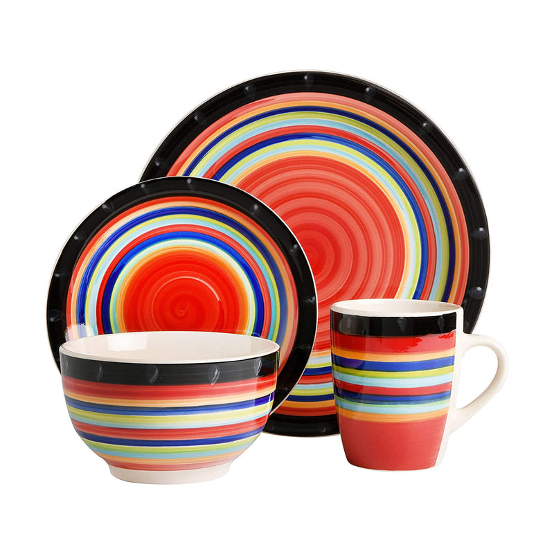 Casa Stella 16 Piece Dinnerware Plates, Bowls, & Mugs Set, Multicolor (Used)