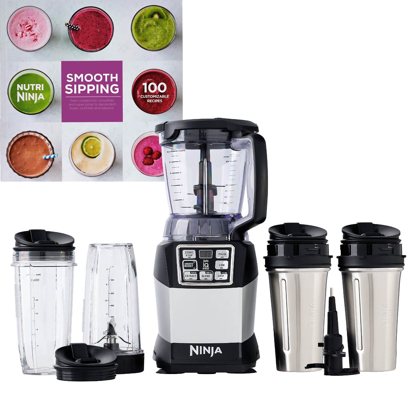 Ninja Auto-IQ Nutri Ninja 40 Oz Blender + Nutri Ninja Cups + 100 Recipe Book