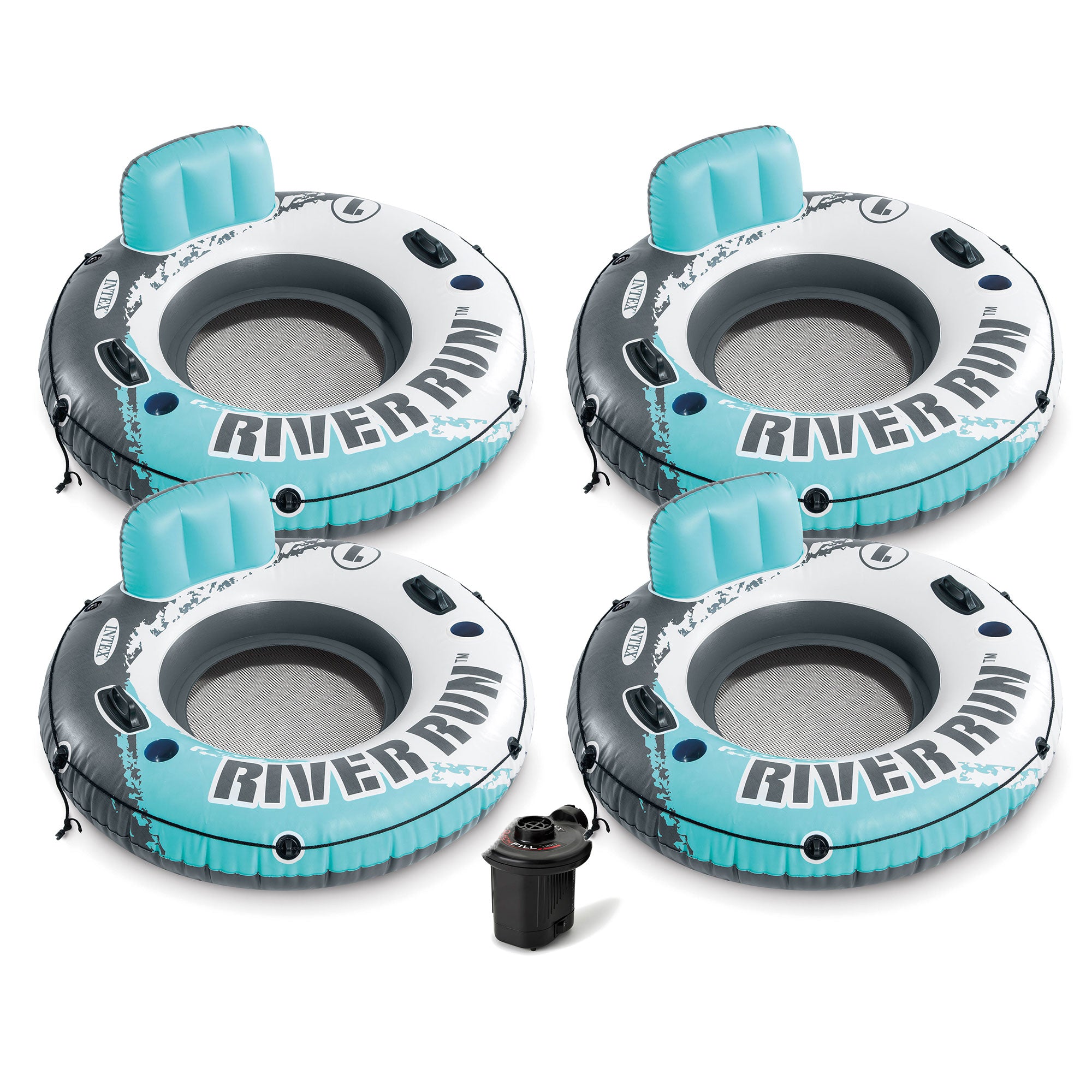 Intex River Run 1 53" Inflatable Floating Tube, Red (4 Pack) + Electric Air Pump