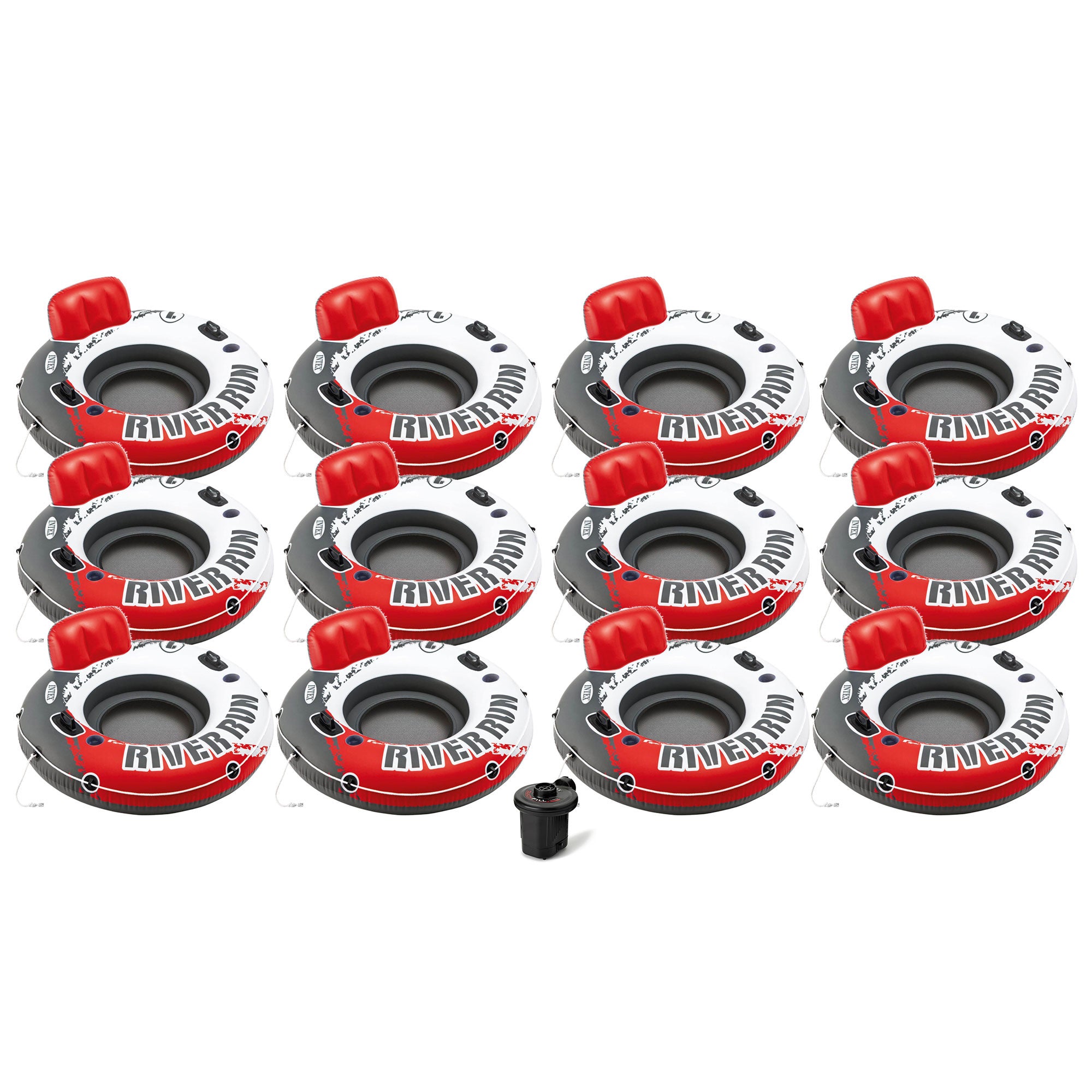 Intex River Run 1 Inflatable Floating Tube, Red (12 Pack) + Electric Air Pump