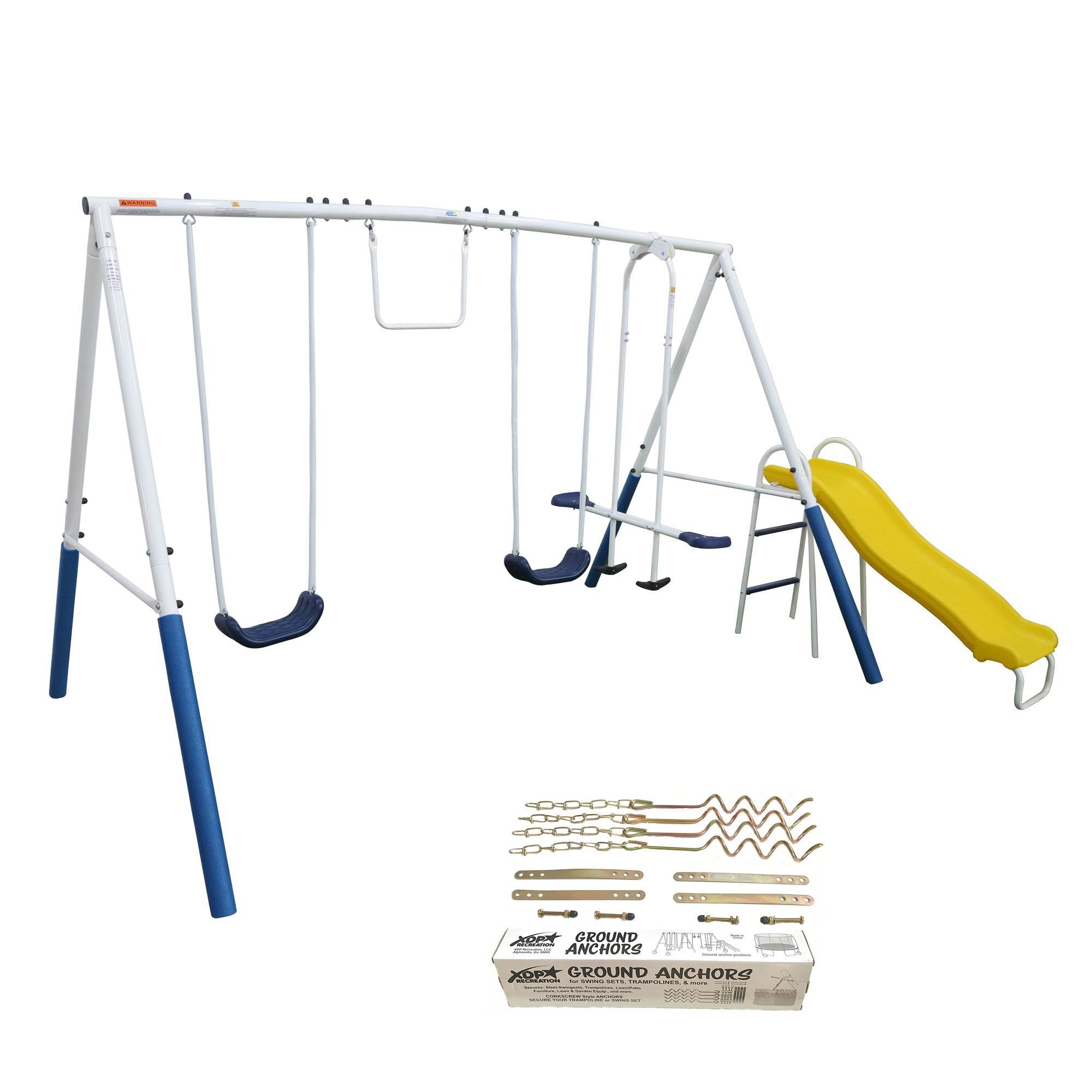 XDP Recreation Blue Ridge Outdoor Backyard Kids Swing Set w/ Slide + Anchor Kit