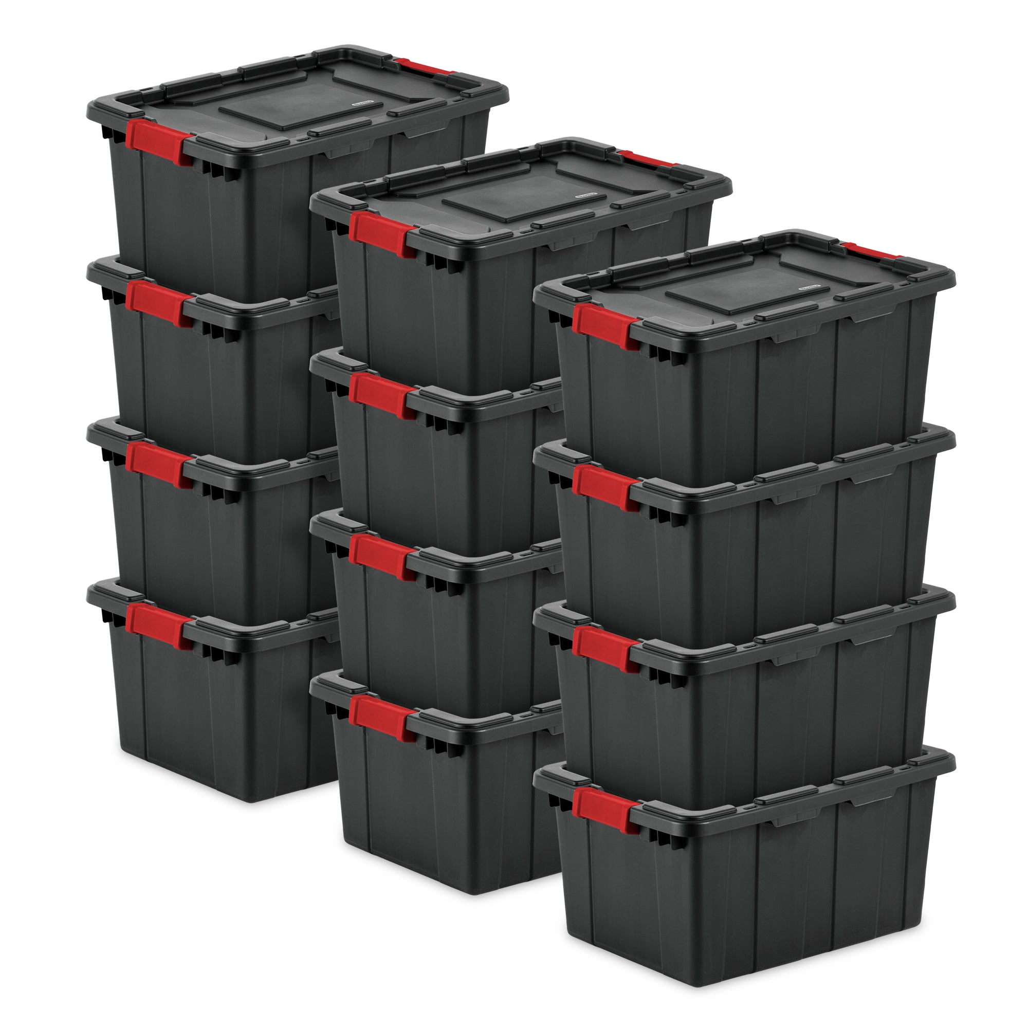 Sterilite 15 Gallon Durable Rugged Industrial Tote with Red Latches, 12 Pack - VMInnovations