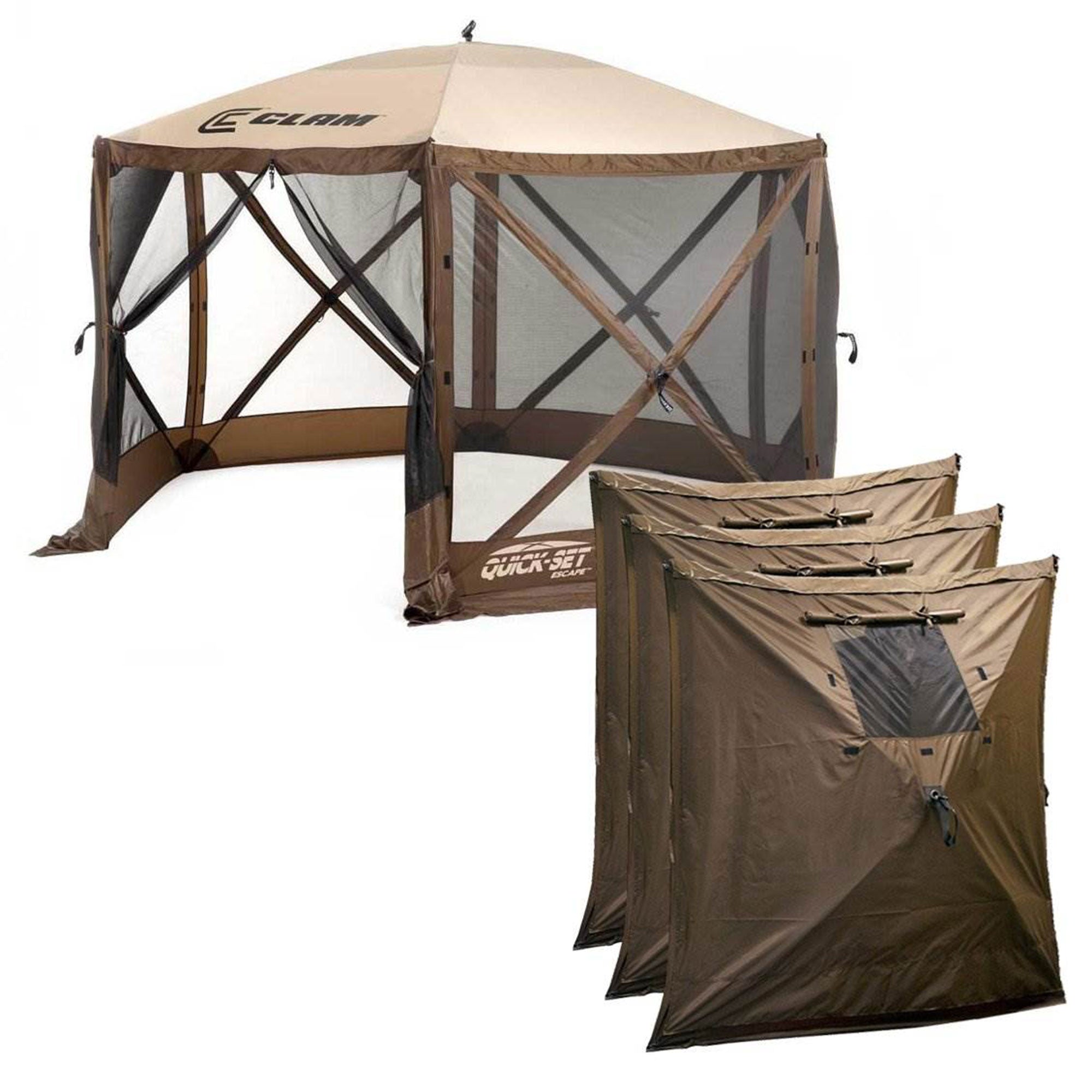 Clam Quick Set Escape Portable Camping Outdoor Canopy Screen with 3 Wind Panels - VMInnovations