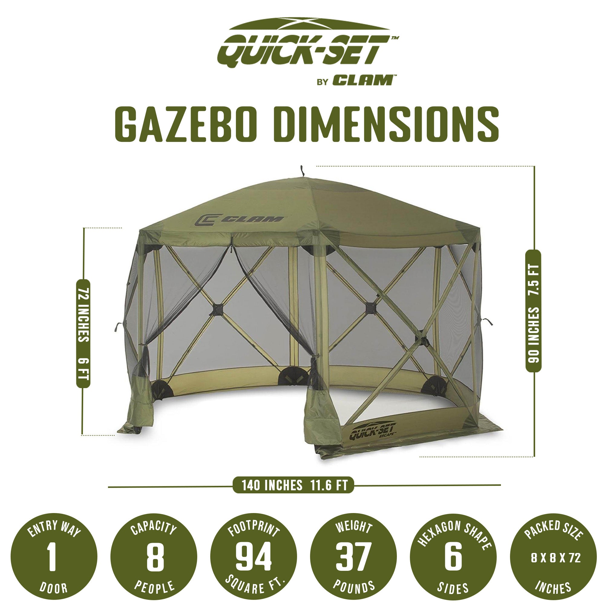 Clam Quick Set Escape Portable Outdoor Gazebo Canopy Shelter Screen (Damaged)