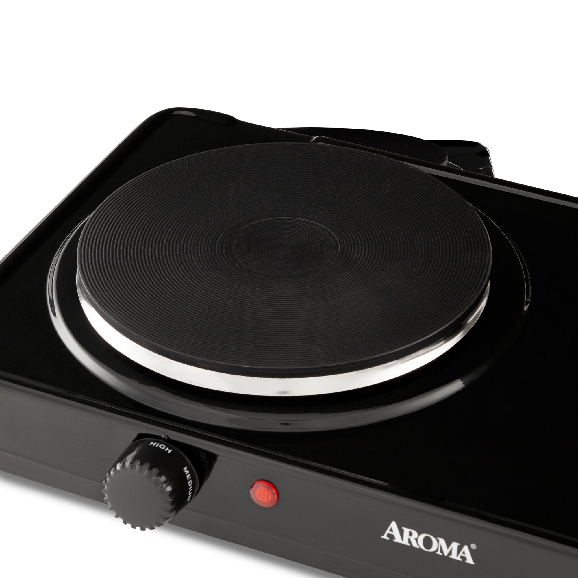 Aroma Cast Iron Portable Double Burner Electric 1440W Hot Plate, Black(Open Box)