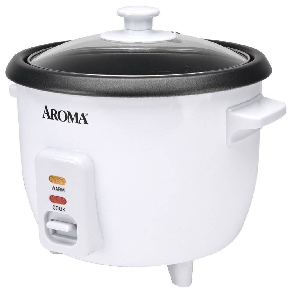 Aroma 6 Cup Cooked Pot Aluminum Nonstick Countertop Rice Cooker, White(Open Box)