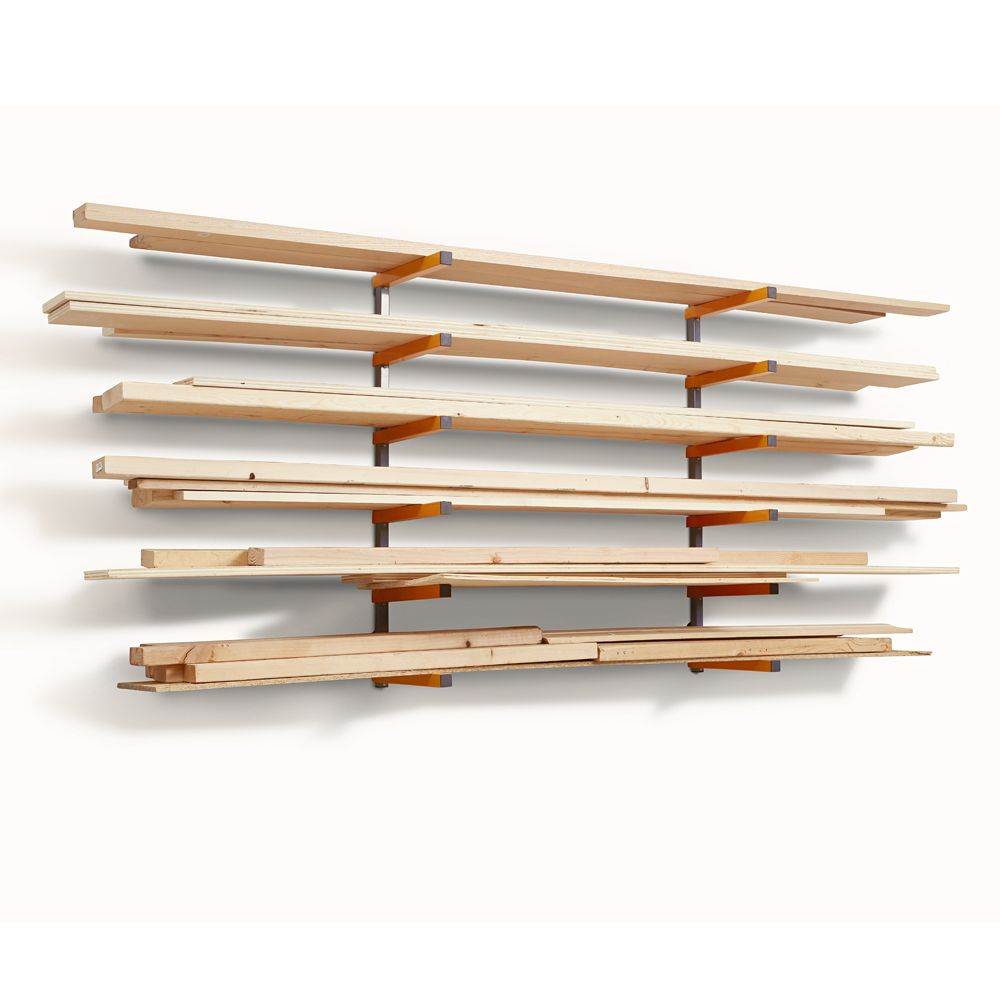 Portamate 6 Shelf Wall Mount Lumber Storage Rack w/ 600 Pound Capacity (2 Pack)