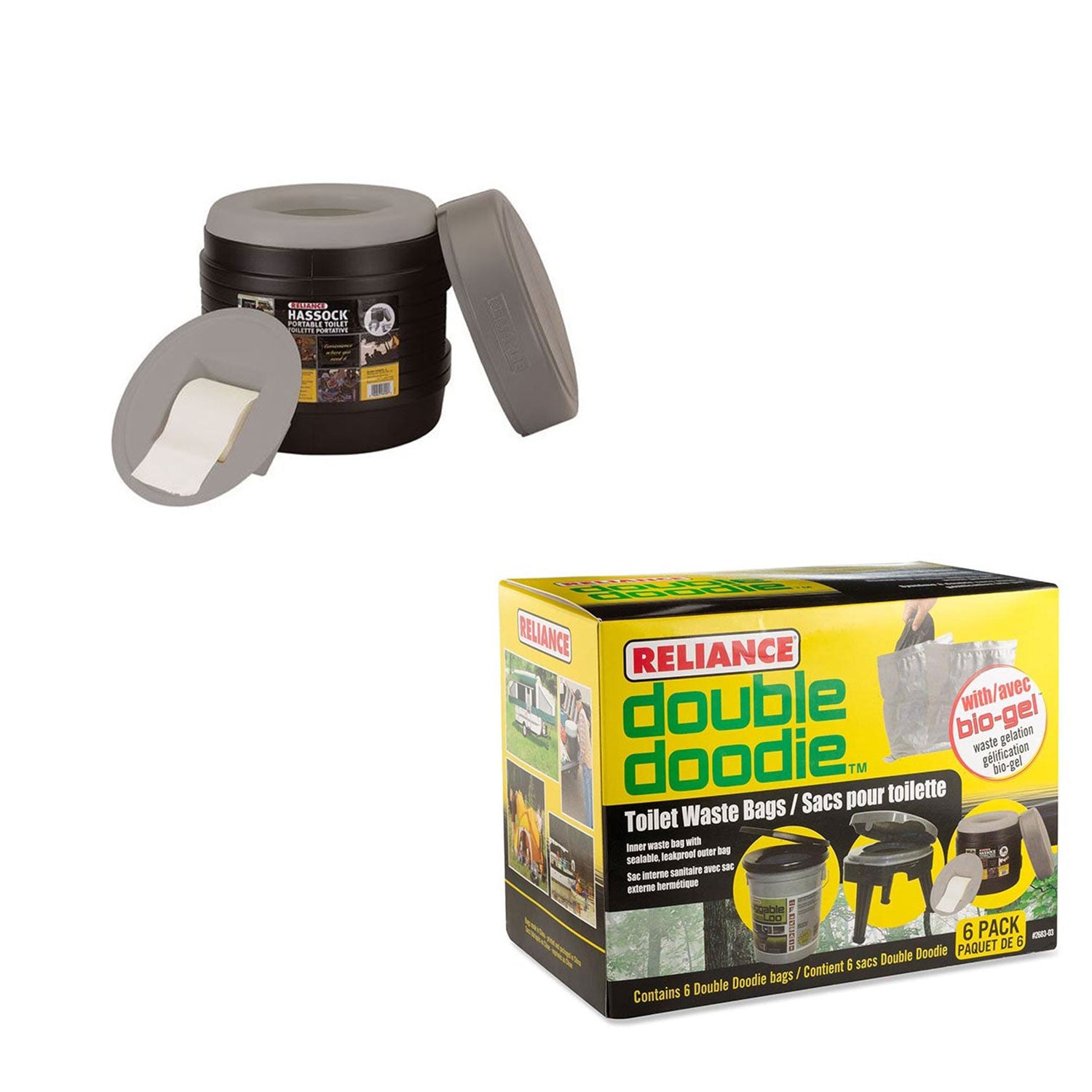 Reliance Products Hassock Portable Camping Toilet w/ Double Doodie BioGel Bags - VMInnovations