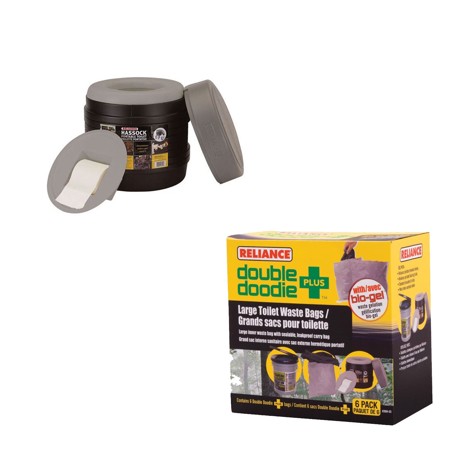Reliance Products Hassock Portable Camping Toilet w/ Double Doodie Plus 2L Bags - VMInnovations