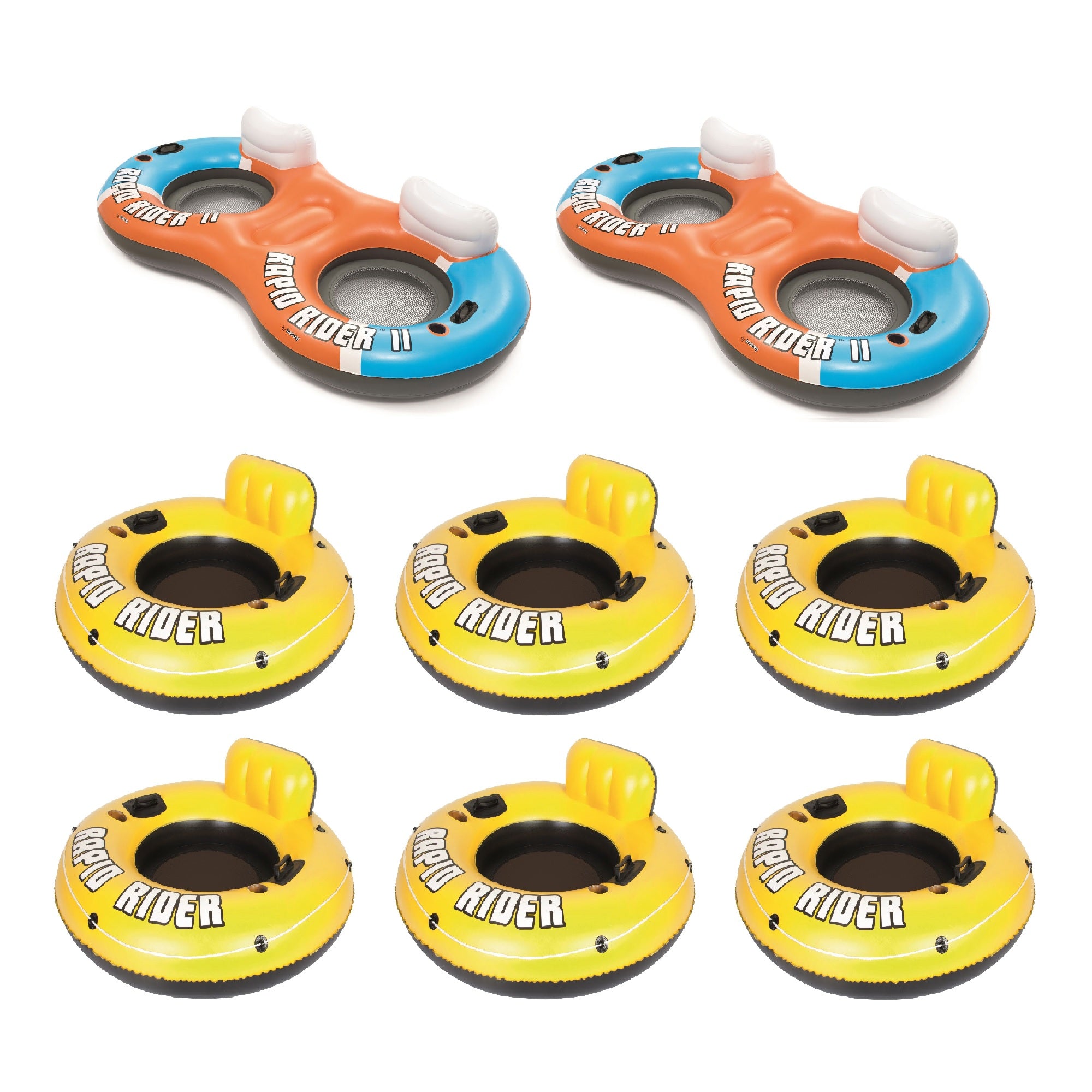 Bestway 95in Inflatable 2 Person Raft (2 Pack) w/ 53in Inflatable Tube (6 Pack) - VMInnovations